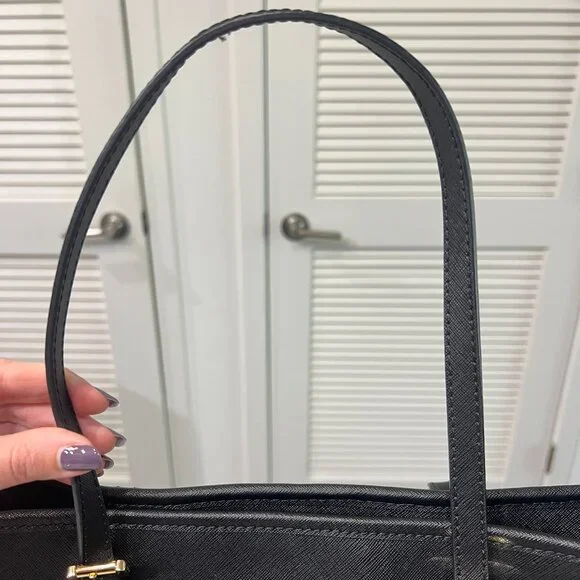 Authentic Michael Kors Jet Set Travel Saffiano Leather Top-Zip Tote Bag Black - Picture 8 of 15